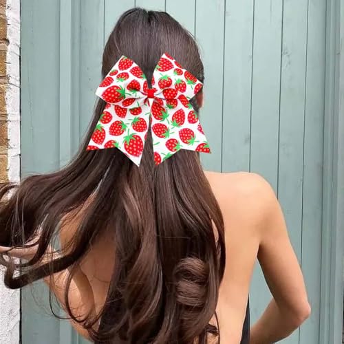 Red Strawberry Bow Hair Clip Women Girls Pink Strawberry Hair Bow 8 Inch Large Cheer Bows Birthday Party Sweet Fruit Hairs Accessories TSFJ87 (Red)