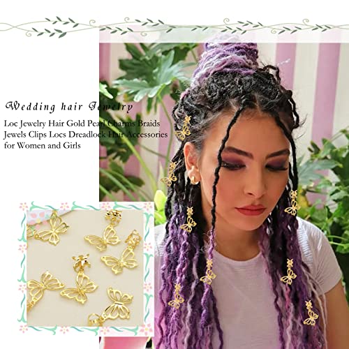 NAISKA Butterfly Dreadlock Accessories [10Pcs], Gold Hair Braid Charms, Cuffs Clips Rings, Women and Teen Girls Gifts