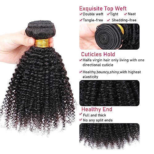 Human Hair Bundles for Black Women Afro Kinky Curly 10 12 14Inch Weave Unprocessed Virgin 100% Human Hair Extensions Natural Color
