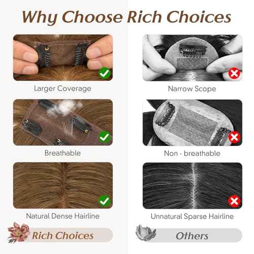Rich Choices Hair Toppers for Women Real Human Hair 100% Human Hair Toppers for Women Clip in Silk Base Remy Hair Topper 7 Inch honey brown