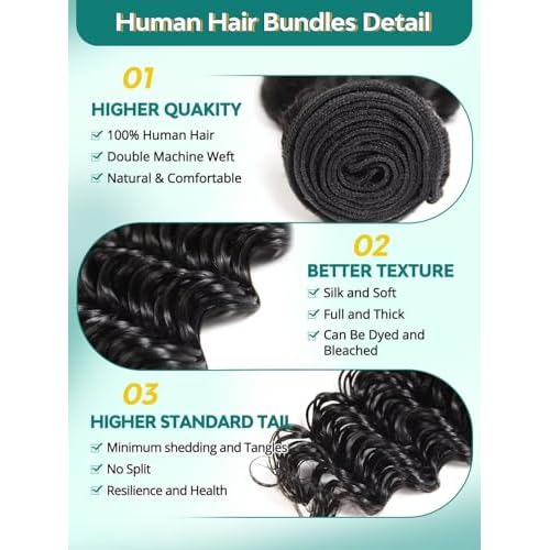 12A Deep Wave Human Hair Bundles 24 Inch Raw Curly Bundles Human Hair 100% Unprocessed 1 Bundles Brazilian Virgin Human Hair Extensions Quick Weave Natural Black Color