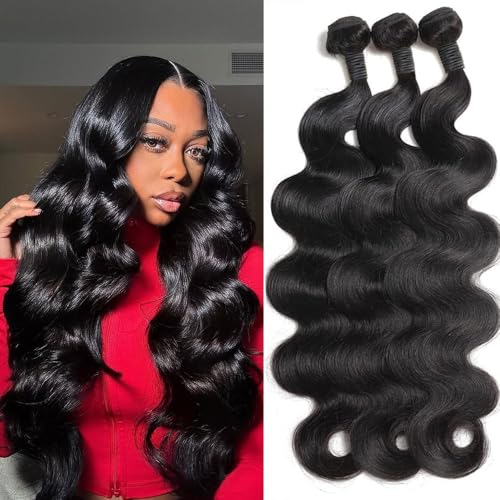 Miss Lee Body Wave Bundles Human Hair 18 20 22Inch 100% Unprocessed 12A Brazilian Virgin Raw Bundles Human Hair 3 Quick Weave Glossy Hair Bundles for Black Women Hair Extensions Real Natural Color