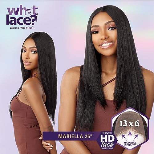 Sensationnel What Lace 13X6 Wigs - Mariella 26 Inch Human Hair Blend Lacefrontal Glueless Synthetic With Natural Density Preplucked Hairline (2 DARKBROWN)