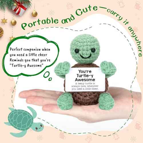Mini Funny Turtle Christmas Birthday Gifts for Women Men Grandkids, Stocking Stuffers for Teen, Inspirational Small Animals Cute Stuff Things, Handmade Emotional Positive Crochet Turtle Decorations