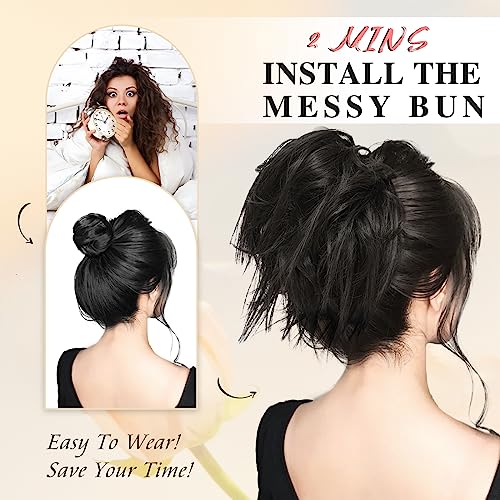 MORICA Tousled Updo Messy Bun Hair Piece Hair Extension Ponytail with Elastic Rubber Band Updo Wavy Bun Extensions Synthetic Hair Extensions Scrunchies Chignons Hairpiece for Women(Light Golden Brown)