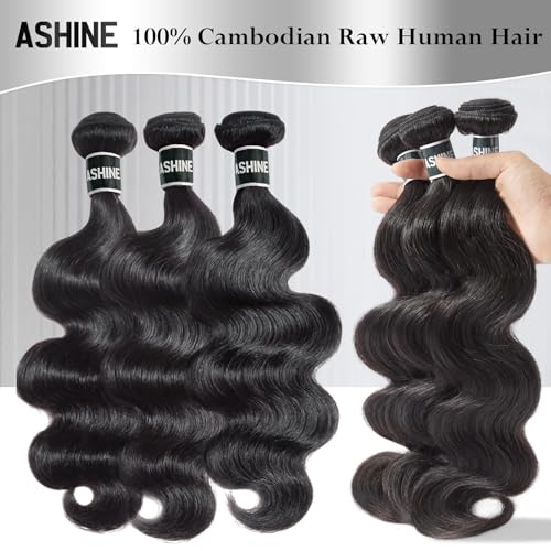 ASHINE Hair Bundles Body Wave Straight Unprocessed Cambodian Raw Hair Bundles Top Virgin Hair Weave Human Hair Bundle Natural Black Hair Extension for Women 22 Inch