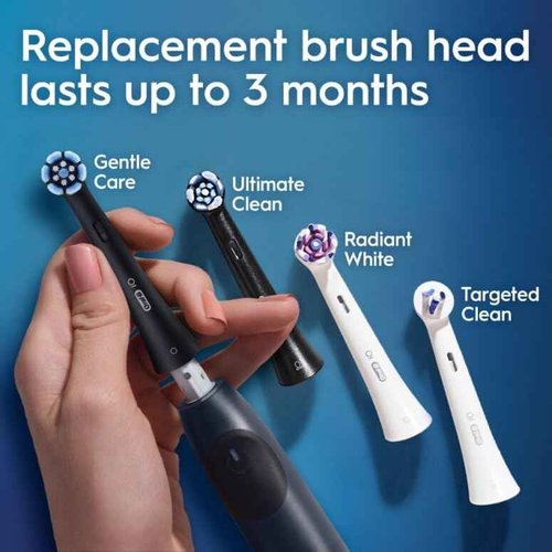Oral-B iO Series 2 Rechargeable Electric Powered Toothbrush, Night Black with 1 Gentle Care Brush Head - Automatic Pressure Sensor to Protect Gums - 3 Modes - 2 Min Timer