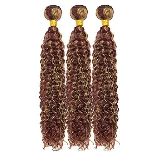Burgundy Human Hair Bundles - Deep Wave Brazilian Unprocessed Virgin Hair - 22 24 26 Inch Red Highlight 99j Hair - 3 Bundles Set
