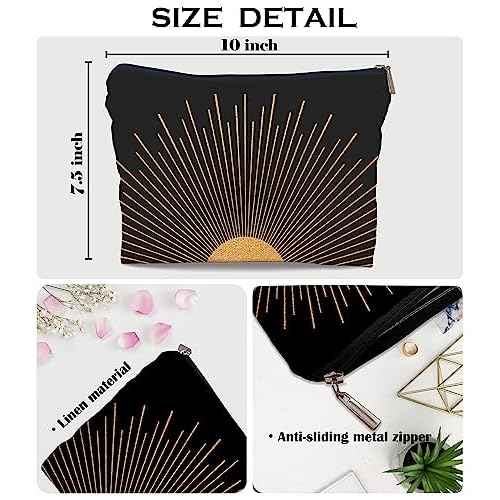 Ayxvt Abstract Boho Gold Sun Sunrise Sunset Sunshine Sunray Cosmetic Bag Decorative Women's Makeup Bag Zipper Pouch Travel Toiletry,Boho Gifts for Women Girls