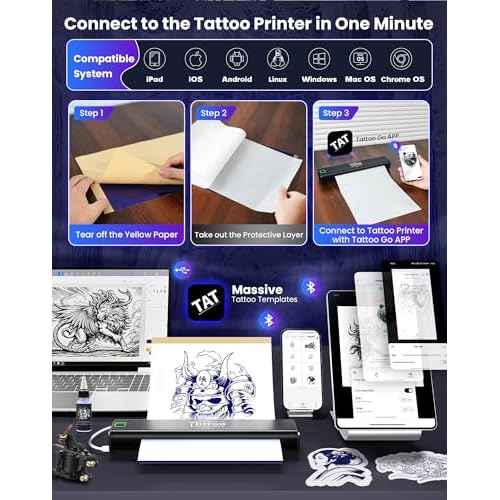 Vretti P84 Tattoo Stencil Printer, Tattoo Kit with 5 Pcs Transfer Paper, Wireless Tattoo Printer for Tattoo Artists & Beginners, Compatible with Tablet,IPad,Smartphone & PC