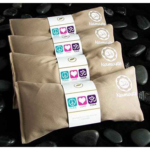 Yoga Eye Pillows - Unscented Eye Pillows - Namaste Hot Cold for Stress, Meditation, Spa, Relaxation Gifts - Made in USA Set of 4 - Tan Cotton