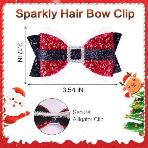 Sparkly Christmas Hair Bows for Girls Glitter Sequin Hair Clips Cheer Bows Metal Alligator Hairpins Hair Accessory for Christmas Party XMAS Gifts, Red & Black