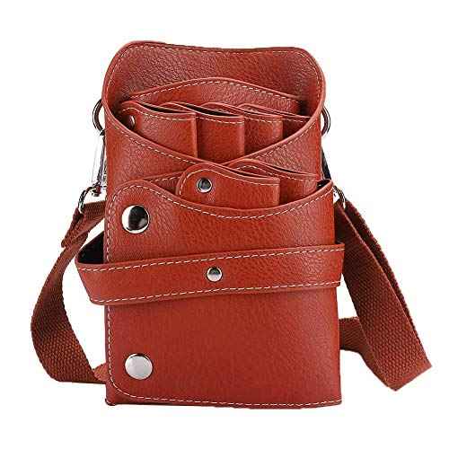 Ymiko Scissor Pouch Belt, Salon Barber Hair Scissors Holster Scissors Pouch PU Leather Hair Stylist Shear Hairdressing Tool Case Bag Holder Pouch with Waist Shoulder Belt (Brown)