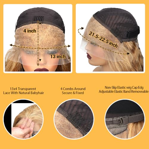 SOSATISFY Honey Blonde Wig Human Hair 200 Density 13x4 Blonde Wig Human Hair Body Wave Human Hair 27# Colored Wigs Pre Plucked with Baby Hair for Women 24 inch