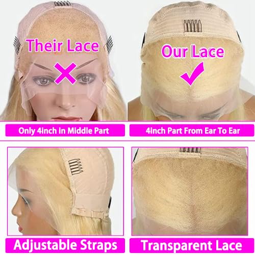 613 Lace Front Wig Human Hair 13x4 HD Transparent Straight Blonde Lace Front Wigs Pre Plucked Glueless Wigs 180% Density Blonde Lace Frontal Human Hair Wigs 20INCH