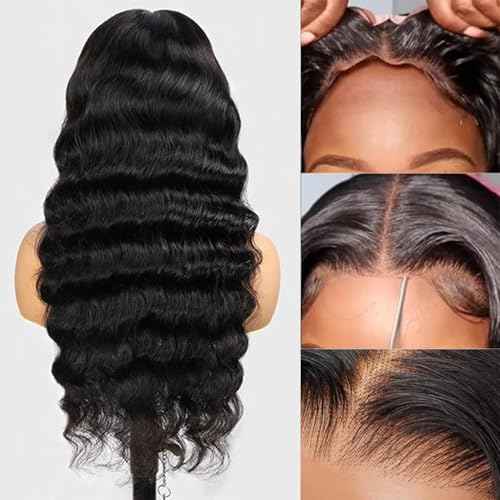 Glueless Wigs Human Hair Pre Plucked Pre Cut Loose Deep Wave Wig 9x6 Closure Wigs Wear and Go Glueless Wig Human Hair 200% Density Loose Body Wave Black Wig for Women 22Inch