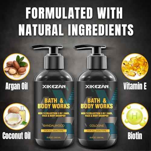 Gifts for Men,Mens Body Wash Gift Set Cleansing & Hydrating Skin w/Face Wash,Deodorant,Sandalwood & Cologne 3 in 1 Hair,Face & Body Wash,Mens Stocking Stuffers Christmas Gifts for Men Him Dad Husband