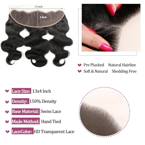 Body Wave Human Hair Bundles with Frontal (12 12 14 14+12Frontal) 12A Human Hair Bundles with Closure 13x4 HD Lace Frontal With 4 Bundles Body Wave Human Hair 100% Unprocessed Brazilian Virgin Hair