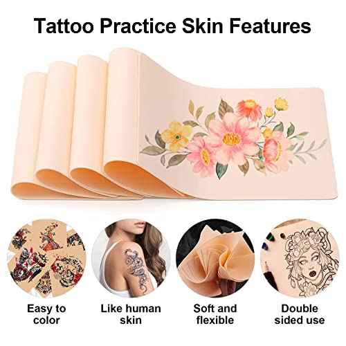 Tattoo Practice Skins with Transfer Paper - Autdor 40Pcs Fake Skin and Tracing Paper Kit Includes 30Pcs Tattoo Paper and 10Pcs Double Sided Practice Skin