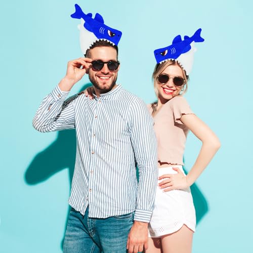 KHC-KHF Shark-Headband Funny-Hat Halloween Shark Funny Hairband Plush Headband Ocean Animal Costume Accessories Woman Man