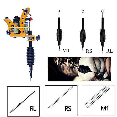 Tattoo Needles and Tubes Combo- Yuelong 40PCS 25mm Tattoo Tube with Assorted Tattoo Needles 3RL 5RL 7RL 9RL 5RS 7RS 9RS 5M1 7M1 9M1 for Tattoo Machine Tattoo Kits Tattoo Supplies