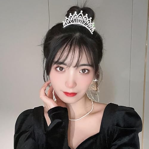 Chargances Princess Tiara Crystal Crown Headband Mini Silver Pearl Rhinestone Crown with Combs Elegant Bridal Wedding Headbands Prom Birthday Party Hair Accessories for Women(Style 3)