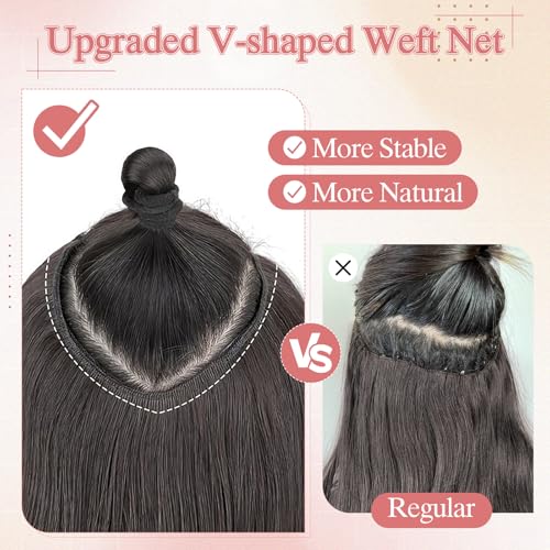 One Pieces Clip in Hair Extensions Human Hair Upgraded V-Shaped 5 Clips in Hair Extensions Human Hair Long One Piece Hairpiece for Women,16 Inch,#04 Chocalate Brown,65g