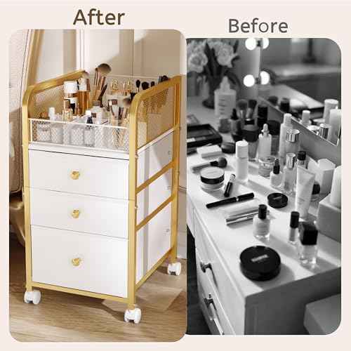 Makeup Organizer Storage Cart with Drawers, Makeup Organizer on Wheels, Rolling Makeup Bathroom Storage Cart, Cosmetic Vanity Display Cases Holder for Nail Polish Brush Hair Tool