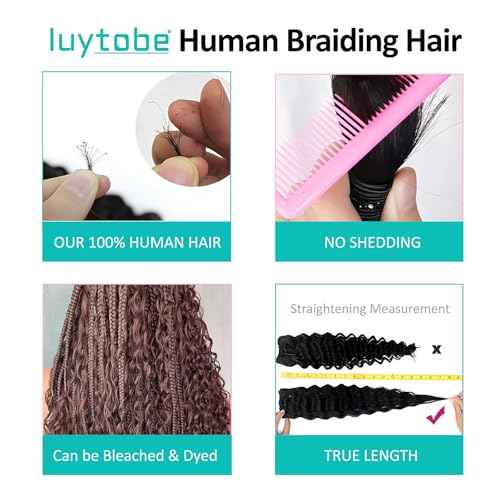 Boho Human Hair for Braiding 24 Inch Ginger #350 - 2 Bundles 100g Deep Wave Bulk for Knotless Braids (Curly, #350, 24 Inch)