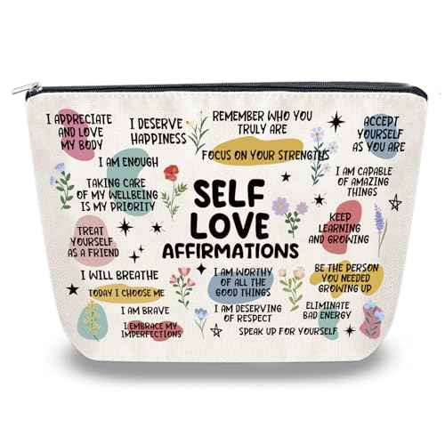 Self Love Gifts Small Cosmetic Bag Mental Health Positive Affirmations Makeup Pouch Bags for Women Teen Makeup Bag