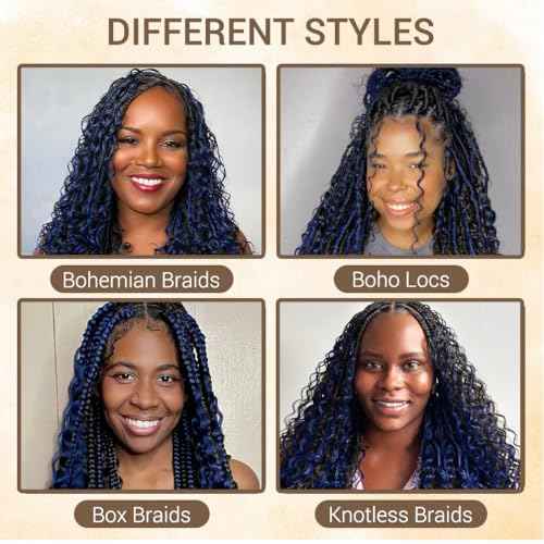 Human Braiding Hair for Boho Knotless Braids 2 Bundles 16 Inches 80g Deep Wave 10A Brazilian Virgin Human Bohemian Hair for Braiding 1bPblue