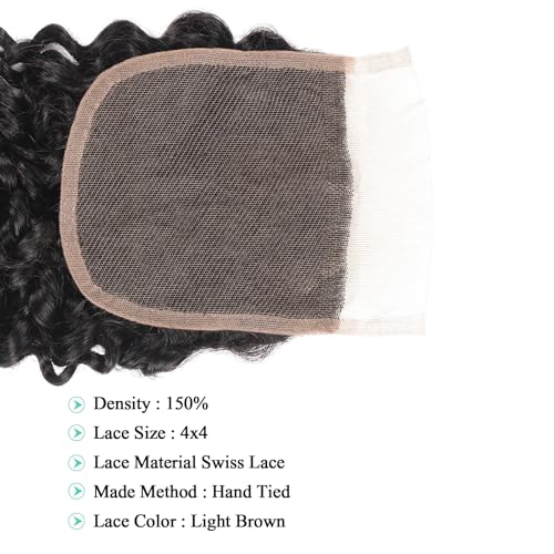 12 Inch Kinky Curly Human Hair Bundles Brazilian Virgin Human Hair 4 Bundles Natural Black Color 100% Unprocessed Curly Wave Human Hair Extensions(14 Inch curly *4+16 Inch Closure)