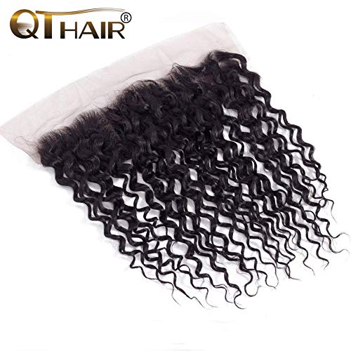 QTHAIR Brazilian Water Wave Human Hair Frontal 16A (20",Natural Black) 150% Density Brazilian Human Hair Water Wave Lace Closure HD Lace Color Swiss Lace Frontal