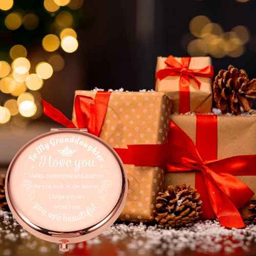Stocking Stuffers for Teen Girls 16-18 Christmas Granddaughter Gift from Grandpa to Granddaughter Teen Girls Birthday Valentine's Day Graduation Gifts for Granddaughter Girls Rose Gold Compact Mirror