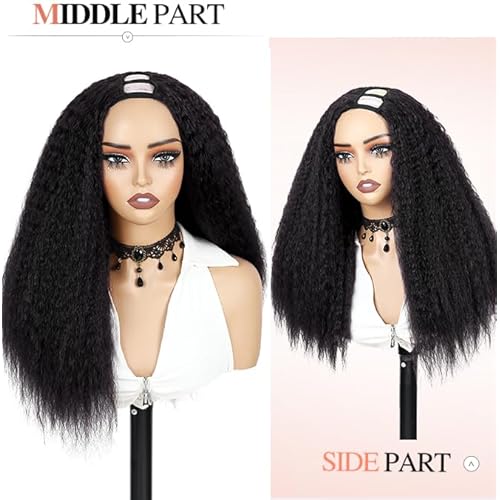 WIGER Kinky Straight U Part Wigs Human Hair Half Wig Natural Color Glueless Thin Leave Out Curly Hair 200% Density 16 Inch kinky Curly Clip in Wigs for Black Women Wear And Go Wig