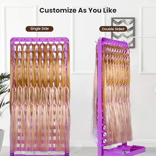 Braiding Hair Rack 280 Pegs with Tray and Braid Tools, Mobile Braid Rack with Wheels, Height Adjustable, Standing Braider Rack Stand Separator Hair Extension Holder Hanger for Salon Home