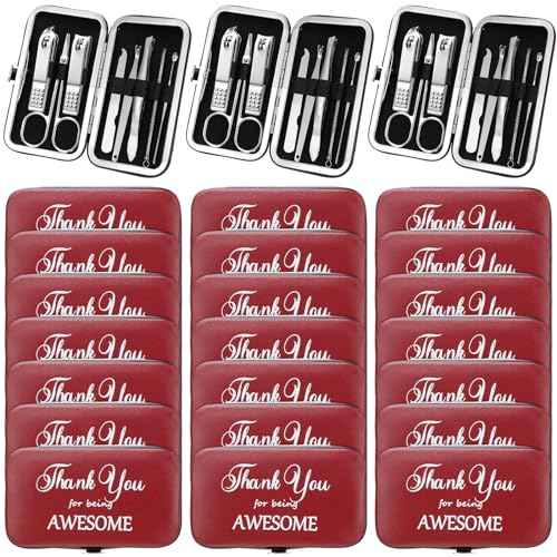 Therwen 24 Sets Manicure Set Nail Clippers 8 in 1 Stainless Steel Grooming Nail Kit Thank You Appreciation Gift Professional Pedicure Tool for Men Women Personal Care(Race Red)