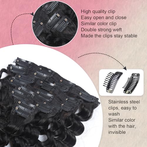 Deep Wave Clip in Hair Extensions Real Human Hair 22 Inch Deep Curly Clip ins for Women Invisible Seamless Remy Human Hair Clips in Extensions 8pcs 120g/4.2oz 20 Clips Double Weft Natural Black
