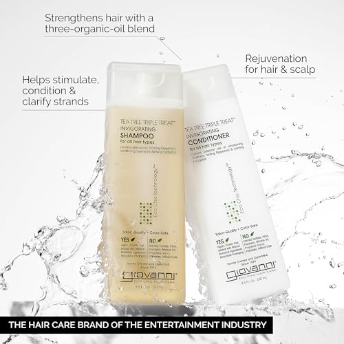 GIOVANNI Tea Tree Triple Threat Invigorating Shampoo & Conditioner Set - Cooling Peppermint, Eucalyptus, Rosemary, Helps Dry Flaking Scalp, Paraben Free, Moisturizes & Detangles - 1 gal (2 Pack)