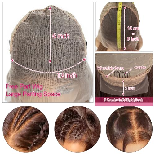 13x6 Lace Front Wig Human Hair 22 Inch Brown Balayage 13x6 HD Lace Frontal Wigs Pre Plucked with Baby Hair Outre Melted Hairline Lace Front Wig Straight Human Hair Wigs Deep Parting Lace Frontal Wig