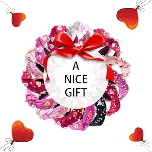 TANOSII Valentine¡¯s Day Knotted Headband for Women Wide Headbands Hair Accessories Jeweled Hairband Bling Heart Rhinestones Rose Red