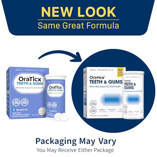 OraTicx Teeth & Gums Oral Probiotics, 8 Billion CFU - Naturally Supports Oral Health, Fresh Breath, and Immunity, Dental Probiotic Supplement, Grape Flavor 30 Lozenges 4-Pack