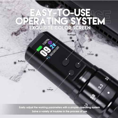 Mast Tattoo Fold2 Pro Wireless Tattoo Gun Rotary Pen Machine, Powerful Motor by Mcore, Smart Display, 7 Strokes Length for Pro Artists (Black)
