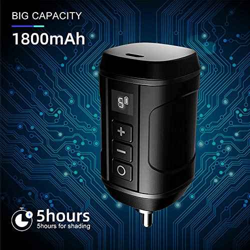 Tattoo Power Supply - Ambition Professional Mini Portable RCA Wireless Tattoo 1800mAh Lithium Battery Power Supply with LED Digital Display for Rotary Tattoo Pen Machine Gun
