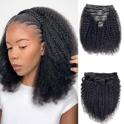 Curly Clip in Hair Extensions,Real Human Hair Afro Kinky Curly Clip in Hair Extensions for Women,Remy Human Curly Clip ins Human Hair 8 Pcs with 20 Clips,18 inch