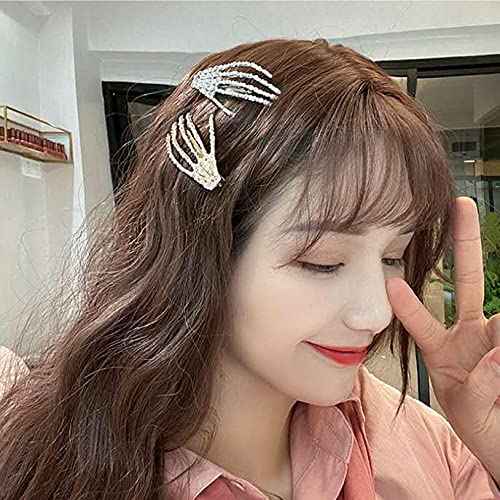 Halloween Skeleton Hands Hair Clips for Women Girls Rhinestone Skull Hair Clip Goth Punk Horror Hair Barrette Cosplay Costume Hair Accessories for Women Skeleton Hair Pins