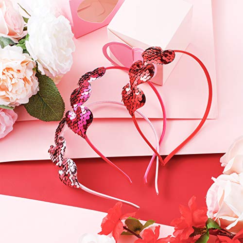 Chuangdi 3 Pcs Glitter Heart Headband Heart Shaped Sequin Headband Elastic Love Hair Band for Wedding
