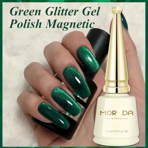 Forest Green Cat Eye Gel Nail Polish - Emerald Green Magnetic, Christmas Gel Nail Polish - 15ML
