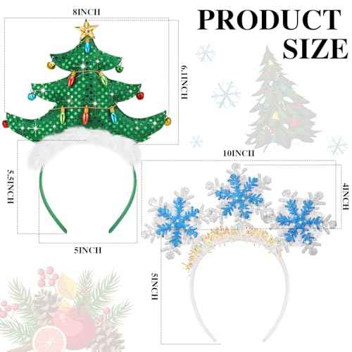 Poen 2 Pcs Christmas Headbands Snowflake Xmas Tree Headband Holiday Head Topper for Adults Women Men Gifts Party Favors