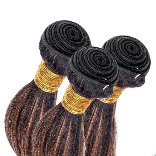 Ombre Light Brown Bundles P1B/30 Two Tone Straight Bundles Human Hair Highlight Black and Light Brown Track Mix Double Weft Brazilian Human Hair Extensions 18 20 22 Inch